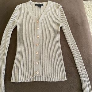 Express taupe V-neck button up fitted sweater size small